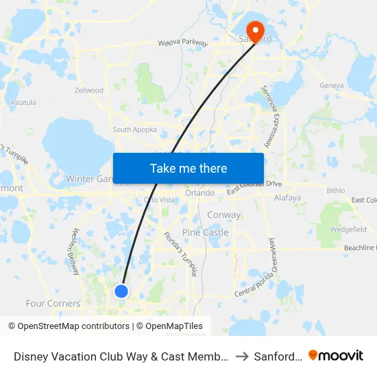 Disney Vacation Club Way & Cast Member Only Rd to Sanford, FL map