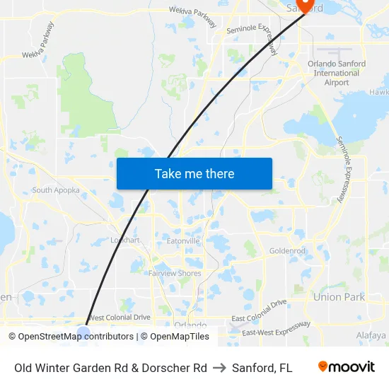 Old Winter Garden Rd & Dorscher Rd to Sanford, FL map