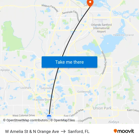 W Amelia St & N Orange Ave to Sanford, FL map