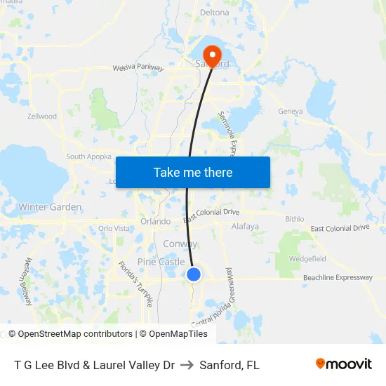 T G Lee Blvd & Laurel Valley Dr to Sanford, FL map