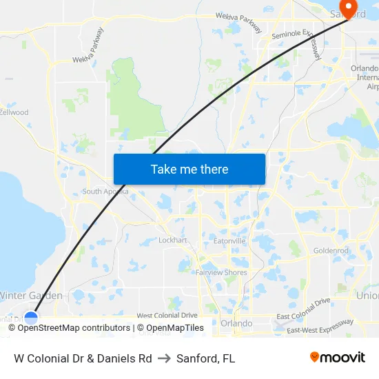 W Colonial Dr & Daniels Rd to Sanford, FL map