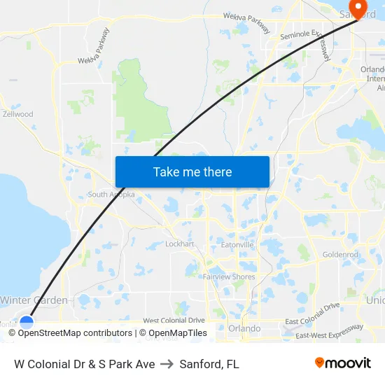 W Colonial Dr & S Park Ave to Sanford, FL map