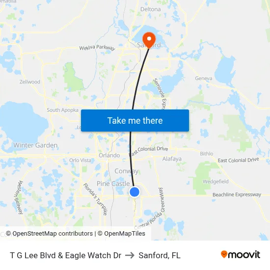 T G Lee Blvd & Eagle Watch Dr to Sanford, FL map