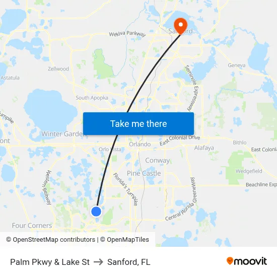 Palm Pkwy & Lake St to Sanford, FL map