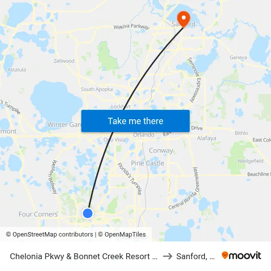 Chelonia Pkwy & Bonnet Creek Resort Ln to Sanford, FL map