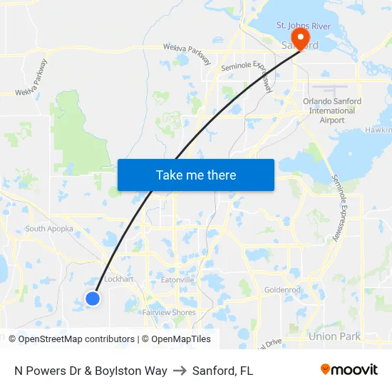 N Powers Dr & Boylston Way to Sanford, FL map