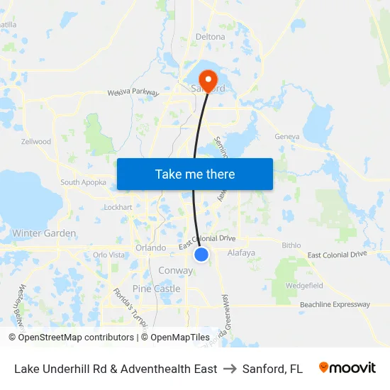 Lake Underhill Rd & Adventhealth East to Sanford, FL map