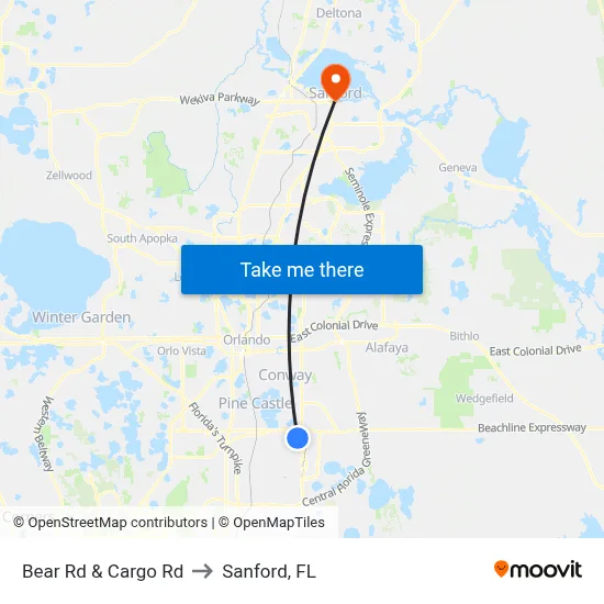 Bear Rd & Cargo Rd to Sanford, FL map