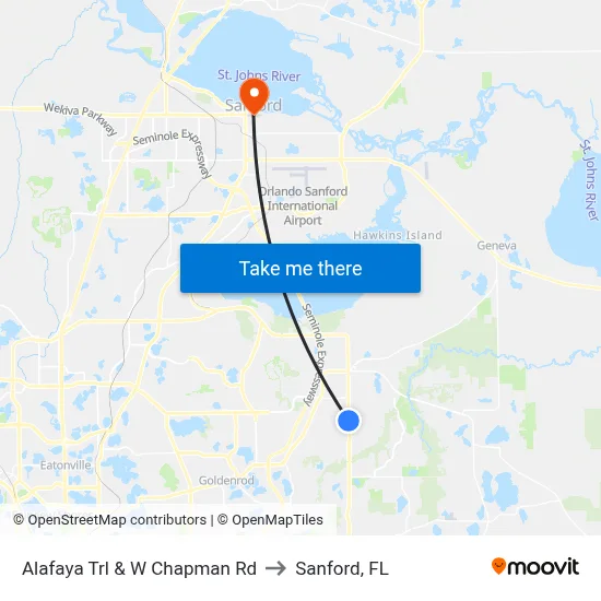 Alafaya Trl & W Chapman Rd to Sanford, FL map