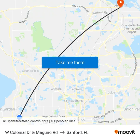 W Colonial Dr & Maguire Rd to Sanford, FL map