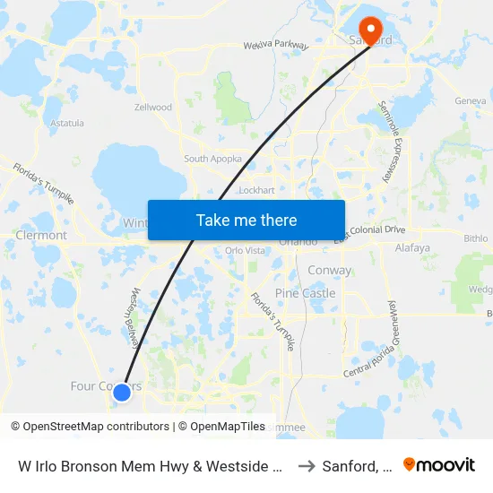 W Irlo Bronson Mem Hwy & Westside Blvd to Sanford, FL map