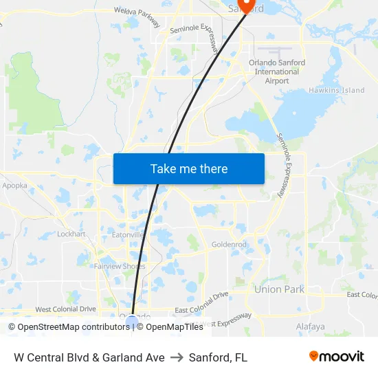 W Central Blvd & Garland  Ave to Sanford, FL map