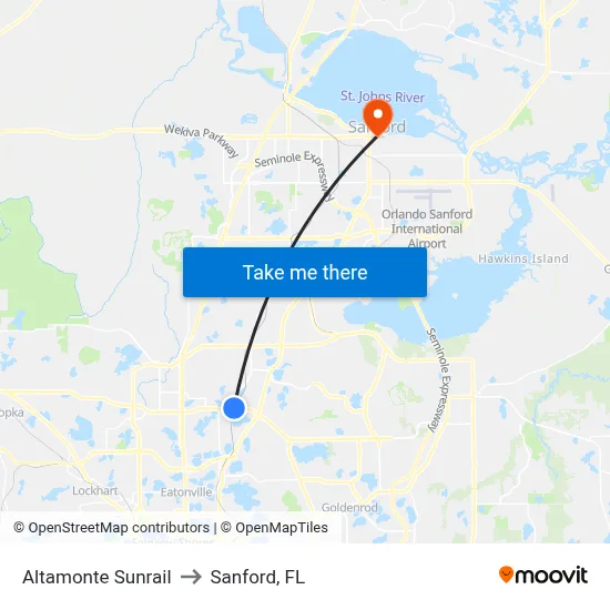 Altamonte  Sunrail to Sanford, FL map