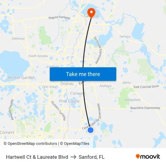 Hartwell Ct & Laureate Blvd to Sanford, FL map