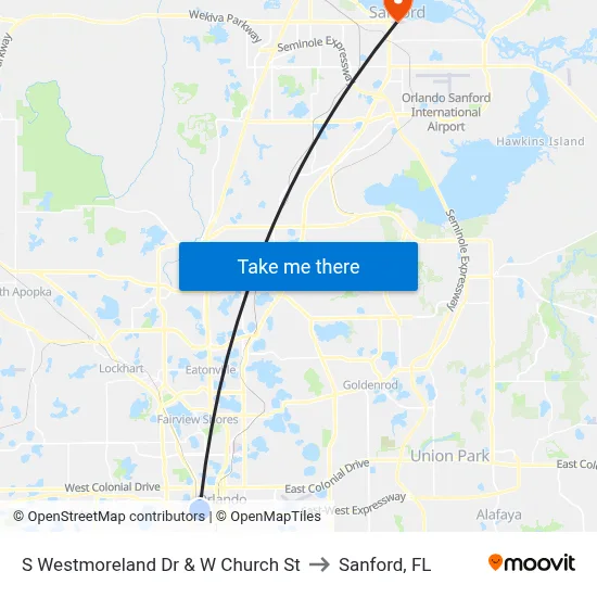 S Westmoreland Dr & W Church St to Sanford, FL map