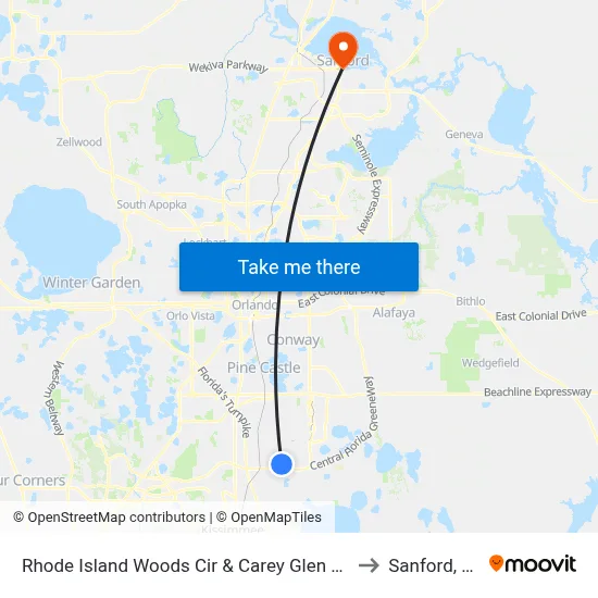 Rhode Island Woods Cir & Carey Glen Cir to Sanford, FL map
