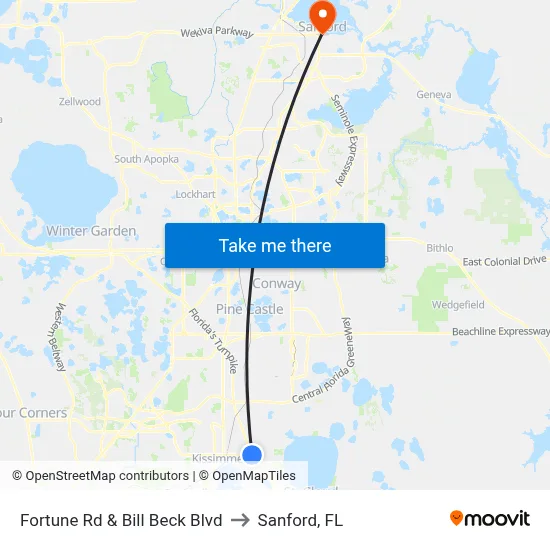 Fortune Rd & Bill Beck Blvd to Sanford, FL map