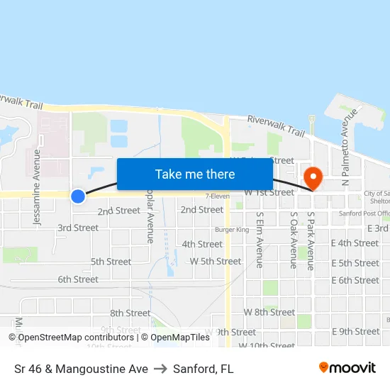 Sr 46 & Mangoustine Ave to Sanford, FL map