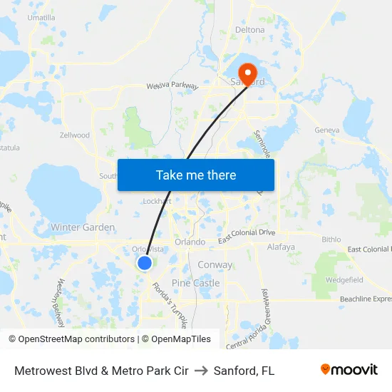 Metrowest Blvd & Metro Park Cir to Sanford, FL map