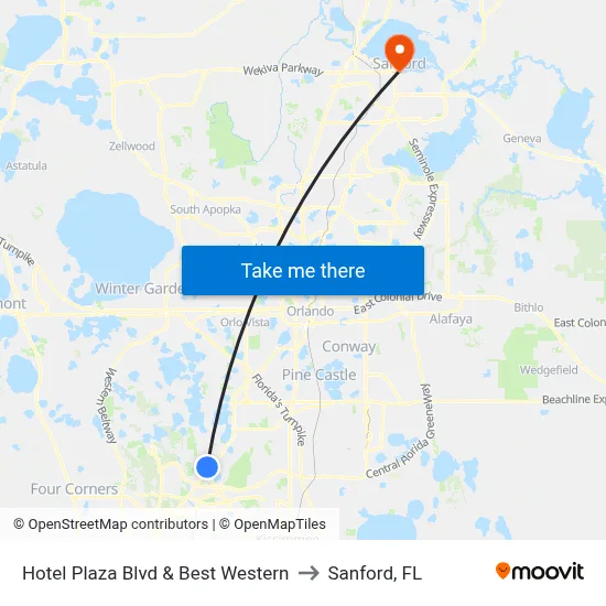 Hotel Plaza Blvd & Best Western to Sanford, FL map