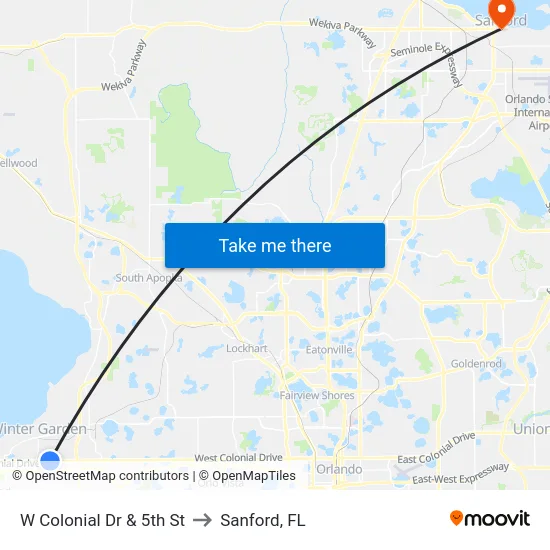 W Colonial Dr & 5th St to Sanford, FL map