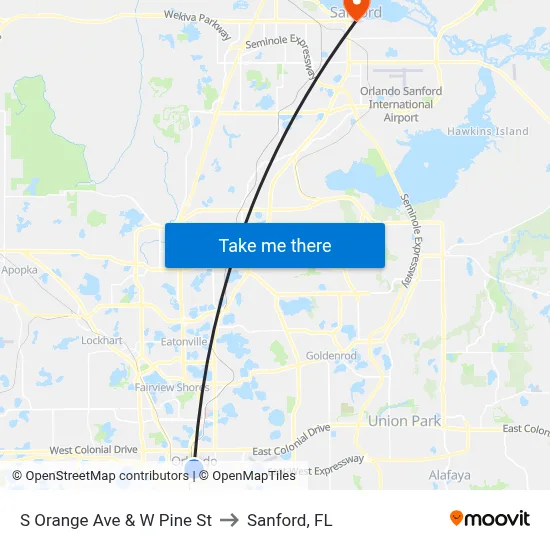 S Orange Ave & W Pine St to Sanford, FL map