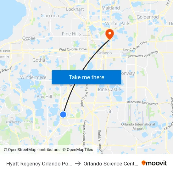 Hyatt Regency Orlando Pool to Orlando Science Center map