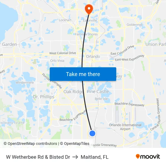W Wetherbee Rd & Bisted Dr to Maitland, FL map