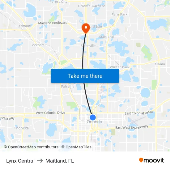 Lynx Central to Maitland, FL map