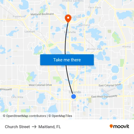 Church Street to Maitland, FL map
