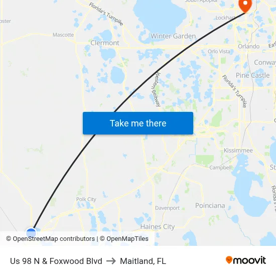 Us 98 N & Foxwood Blvd to Maitland, FL map