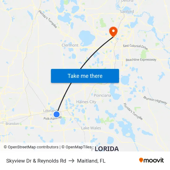 Skyview Dr & Reynolds Rd to Maitland, FL map