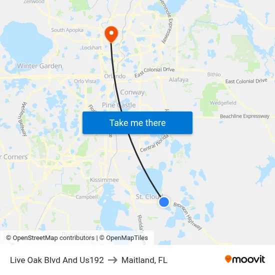 Live Oak Blvd And Us192 to Maitland, FL map