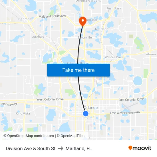 Division Ave & South St to Maitland, FL map