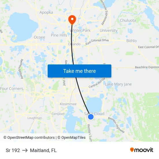 Sr 192 to Maitland, FL map