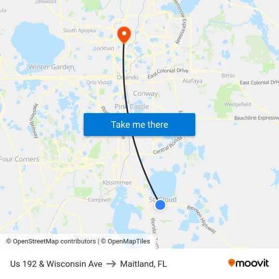 Us 192 & Wisconsin Ave to Maitland, FL map