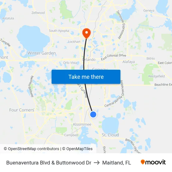 Buenaventura Blvd & Buttonwood Dr to Maitland, FL map