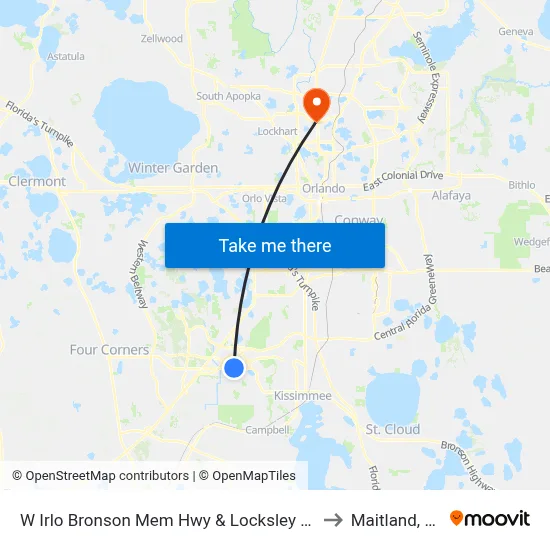 W Irlo Bronson Mem Hwy & Locksley Ln to Maitland, FL map