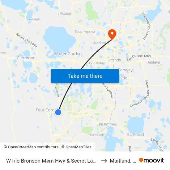W Irlo Bronson Mem Hwy & Secret Lake Dr to Maitland, FL map