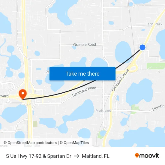 S Us Hwy 17-92 & Spartan Dr to Maitland, FL map