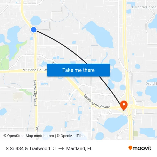S Sr 434 & Trailwood Dr to Maitland, FL map