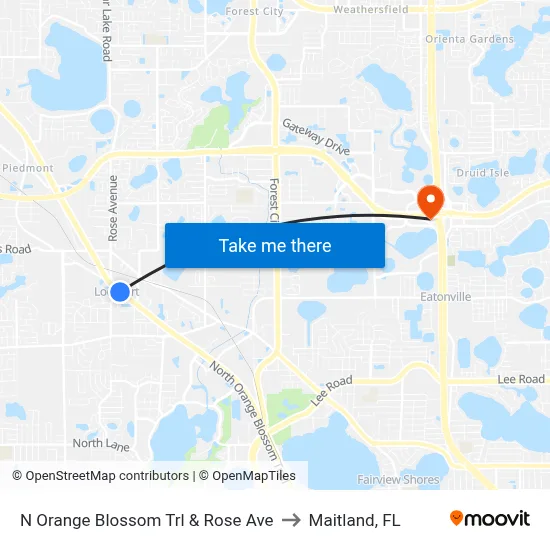 N Orange Blossom Trl & Rose Ave to Maitland, FL map