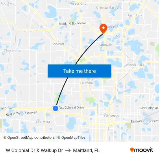 W Colonial Dr & Walkup Dr to Maitland, FL map