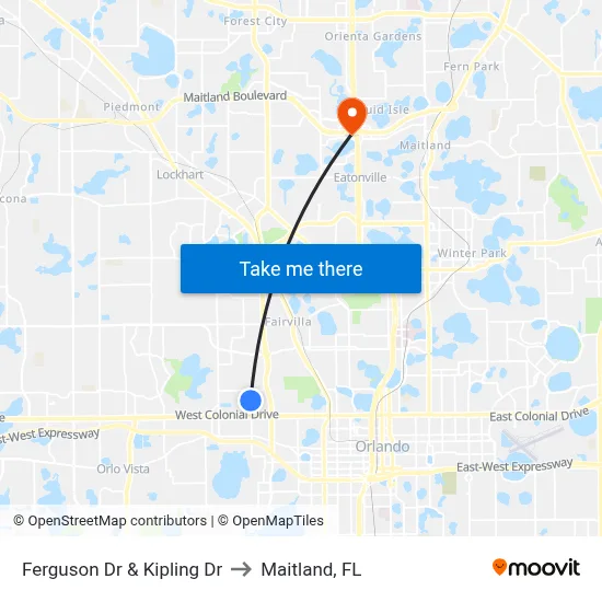 Ferguson Dr & Kipling Dr to Maitland, FL map