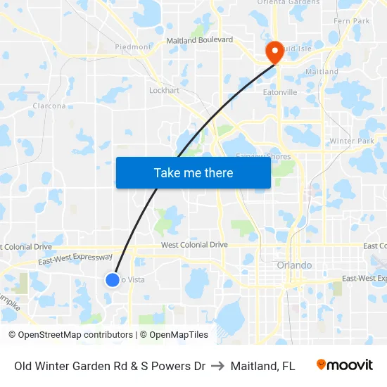 Old Winter Garden Rd & S Powers Dr to Maitland, FL map