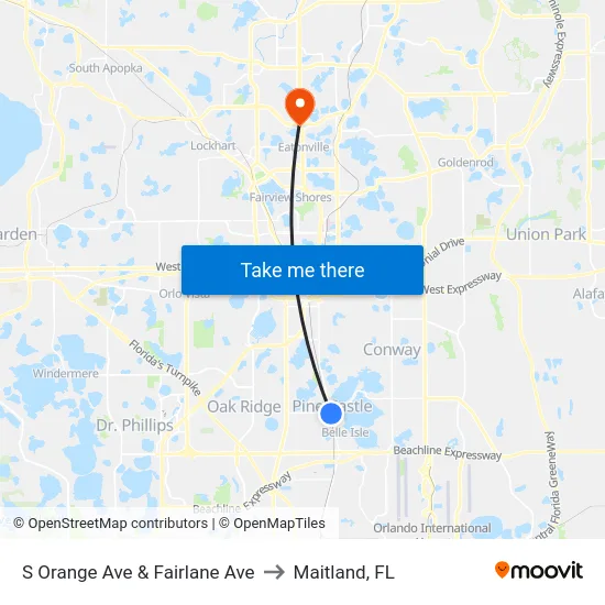 S Orange Ave & Fairlane Ave to Maitland, FL map