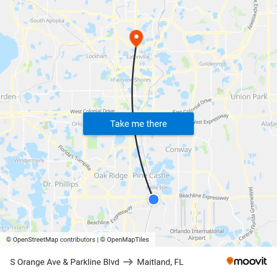 S Orange Ave & Parkline Blvd to Maitland, FL map
