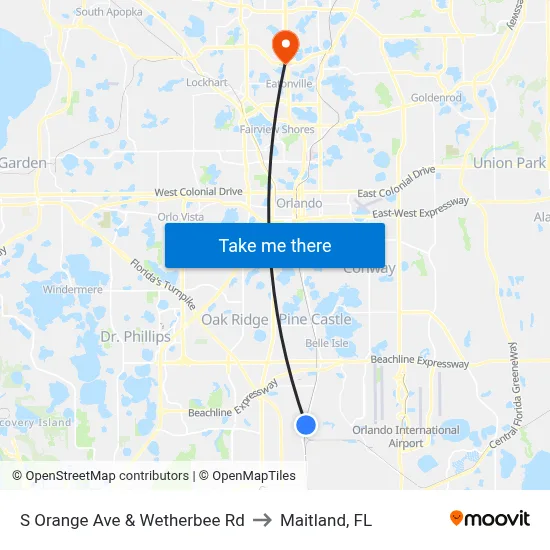 S Orange Ave & Wetherbee Rd to Maitland, FL map