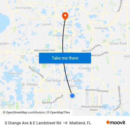 S Orange Ave & E Landstreet Rd to Maitland, FL map