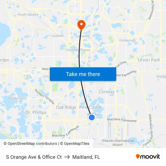 S Orange Ave & Office Ct to Maitland, FL map